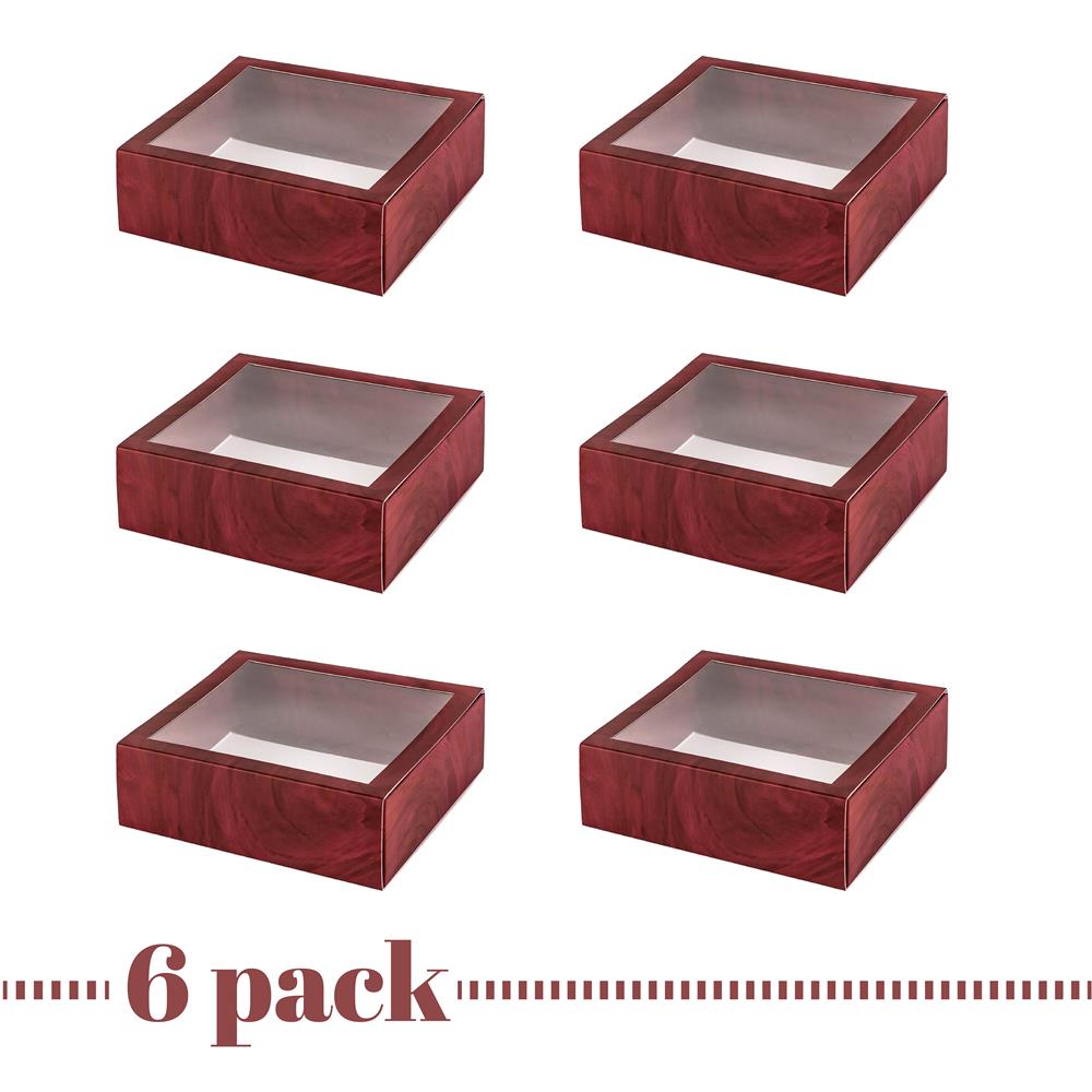 Clear Window Gift Boxes Burgundy 6" X 6" X 2" 6 Pack Square